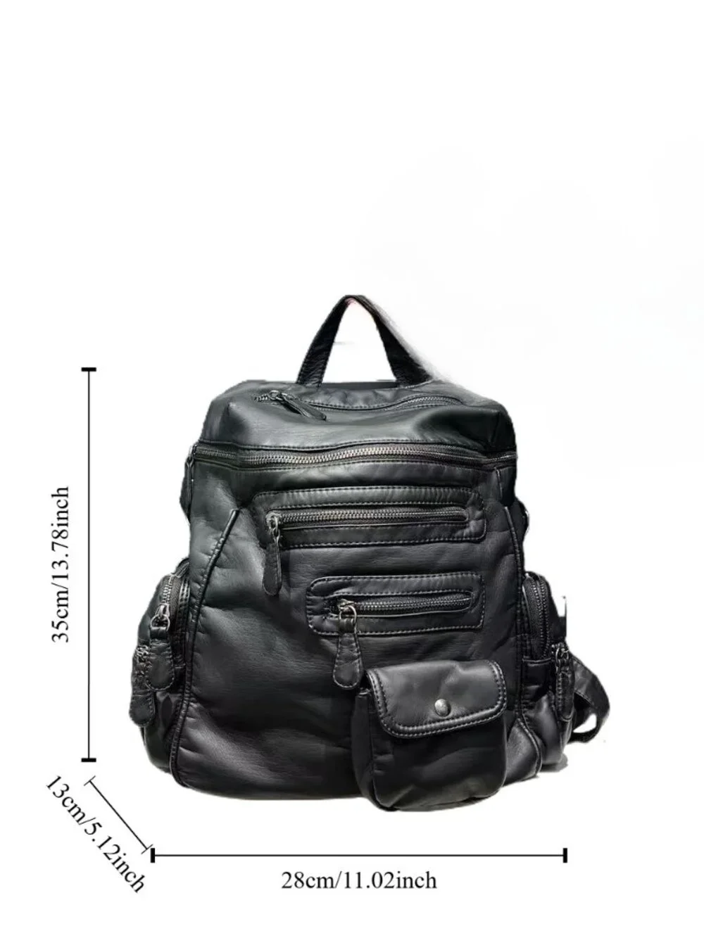 Y2K Grunge Aesthetic Soft Black Vegan Leather Multi Pocket Convertible Backpack